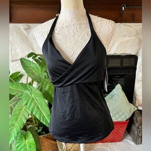 Athleta Black Bra Cup Wrap Tankini Quick-Dri Halter NWT Size 36B/C
